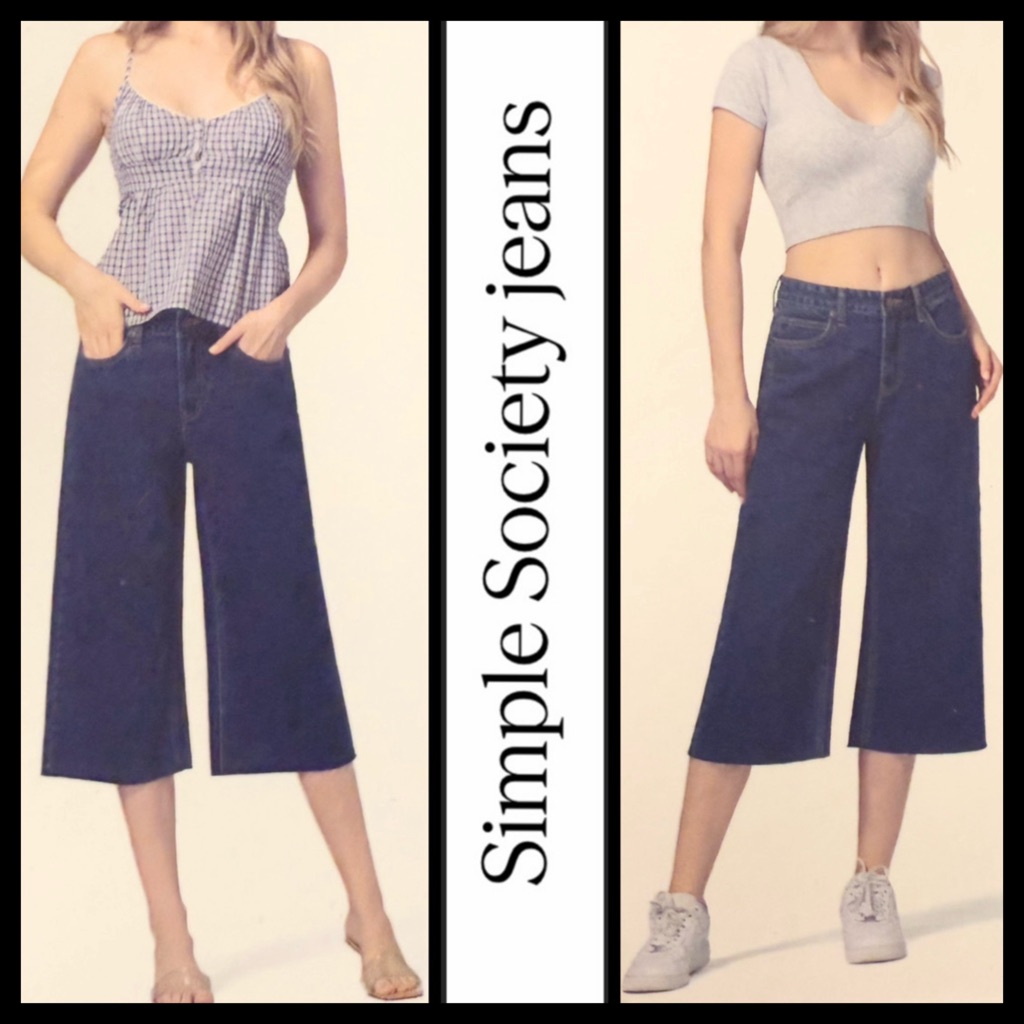 Nwt Simple Society Wide Leg Baggy Capri High Rise Jeans